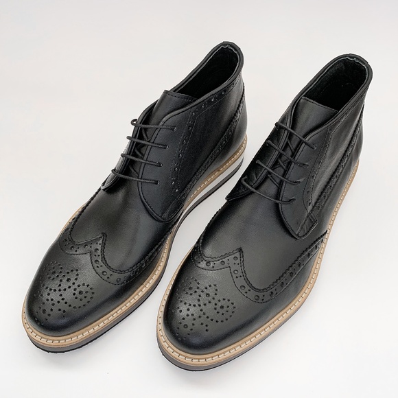 Black Wingtip Derby Leather Half Boots